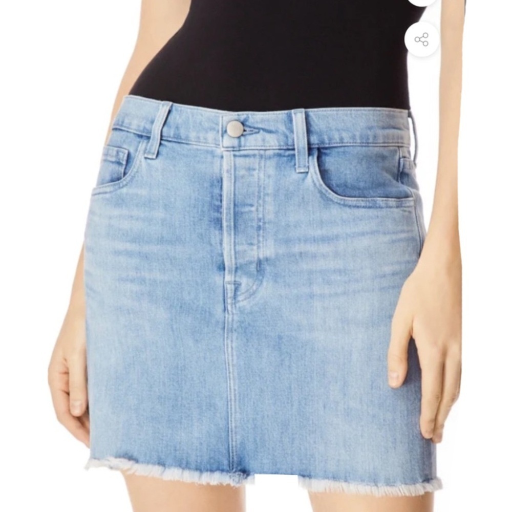 J Brand Bonny Faded Mid-Rise Mini Jean Skirt Raw Hem Button Fly Sz 29